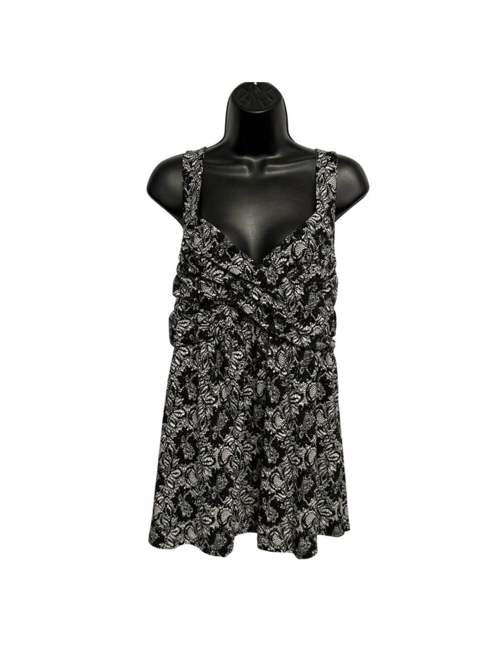 Torrid Tank Top Cami Strappy Black White Floral X Back Size 2
